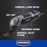 Hammerhead Multiferramenta oscilante de 2,2 Amp com 1 lâmina de corte nivelado, 1 lâmina de serra semicírculo, 1 lixa de lixamento, 3 papéis de lixa - HAMT022 - Imagem 2