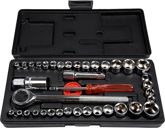 Stalwart Conjunto de chaves catraca de 40 peças – Kit de soquete sextavado métrico e padrão de 6 pontos – Conjunto de ferramentas com torque combinado e alças isoladas Stalwart Conjunto de chaves catraca de 40 peças – Kit de soquete sextavado métrico e padrão de 6 pontos – Conjunto de ferramentas com torque combinado e alças isoladas - Imagem 1